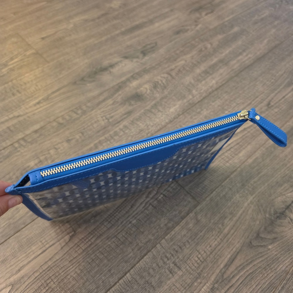 Safe Keeping Blue Leather Clear PVC Zipper Pouch Travel Clutch - Picture 6 of 7
